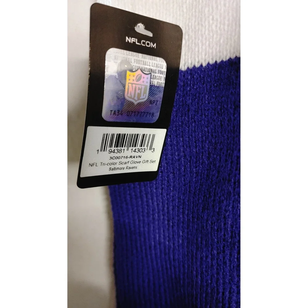 Little Earth NFL Scarf Glove Set Unisex OS Purple NWT Baltimore Ravens Tri-Color